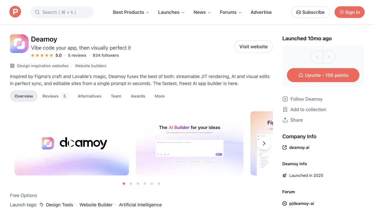Deamoy 在 Product Hunt 上线的产品页面